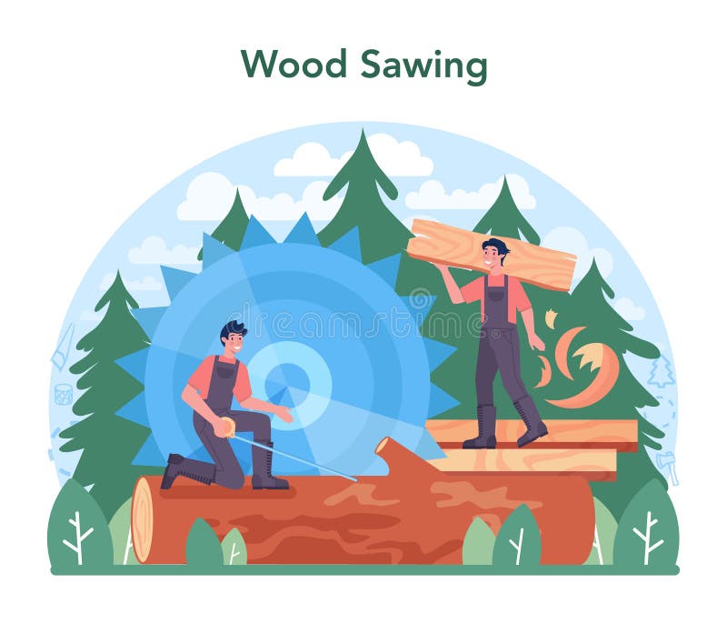 Wood industry and timber production. Logging and woodworking royalty free illustration