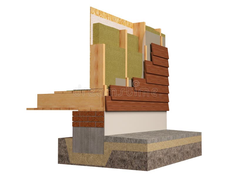 Wood inrama husisolering, 3D framför, datoren frambragda bilden royaltyfri illustrationer