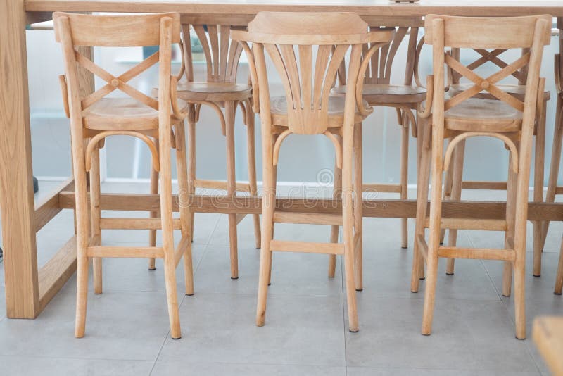 Wood Long Chairs in Coffee Shop Stock Image Image of decor, store