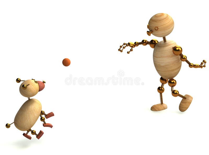 Wood man playing with dog ball