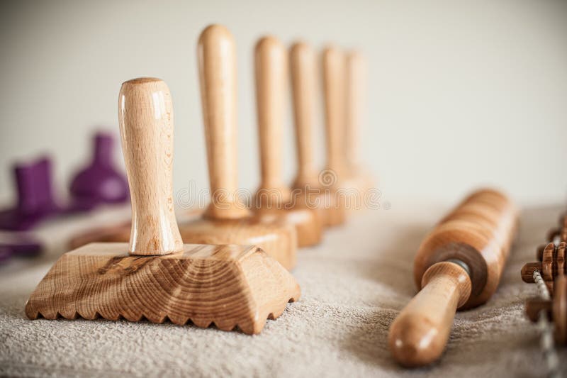 Set Of Wooden Rolling Pin For Maderotherapy Anti Cellulite Massage Stock Image Image Of