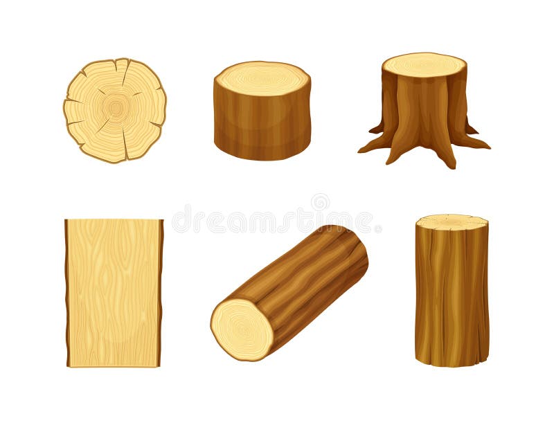 Wood Material with Log, Tree Stump and Plank Vector Set royalty free illustration