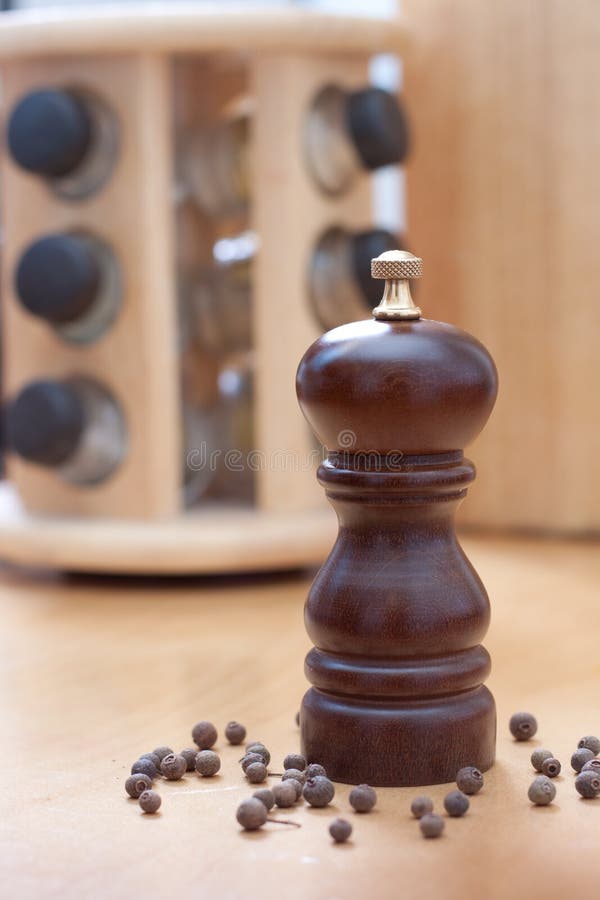 Black Pepper, Wood Pepper Mill Stock Vector Illustration of pepper