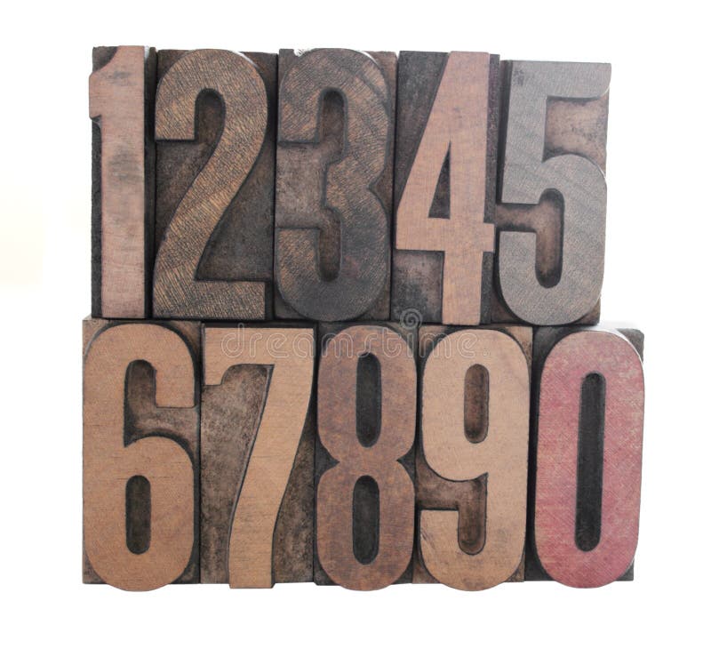 Old Letterpress Wood Numbers Stock Image - Image of brown, hobby