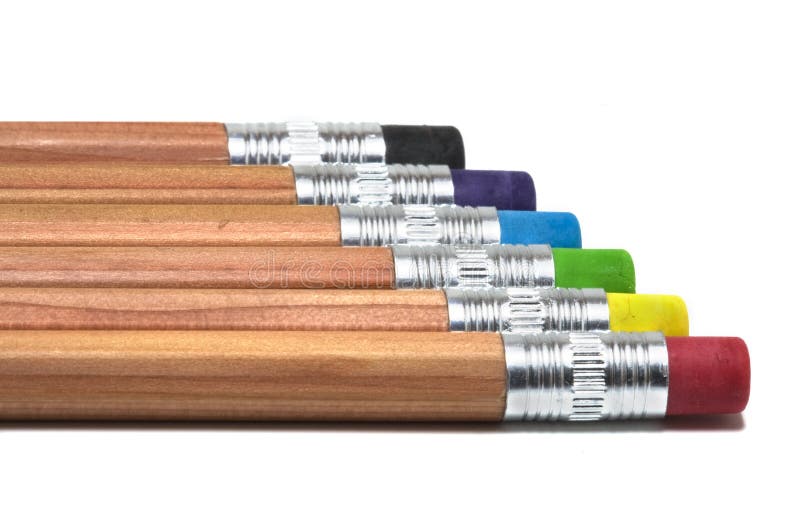 Wood Pencils with Colored Erasers Stock Image Image of write, green