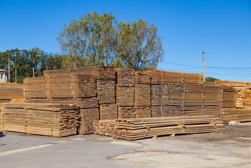 Wood Planks for Sale. Stacks of Processed Wood at the Timber Yard Stock Image Image of