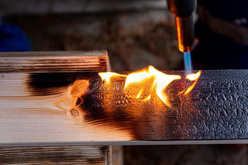 Wood Processing by Burning with a Gas Burner, Open Fire, Brushing. Concept  of Artificial Aging of Wooden Products. Stock Photo - Image of black,  concept: 204182606