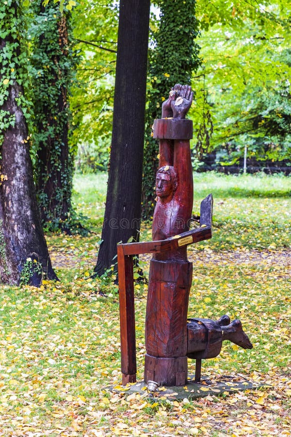 Wood sculpture dedicated to the fallen communist resistance royalty free stock photo
