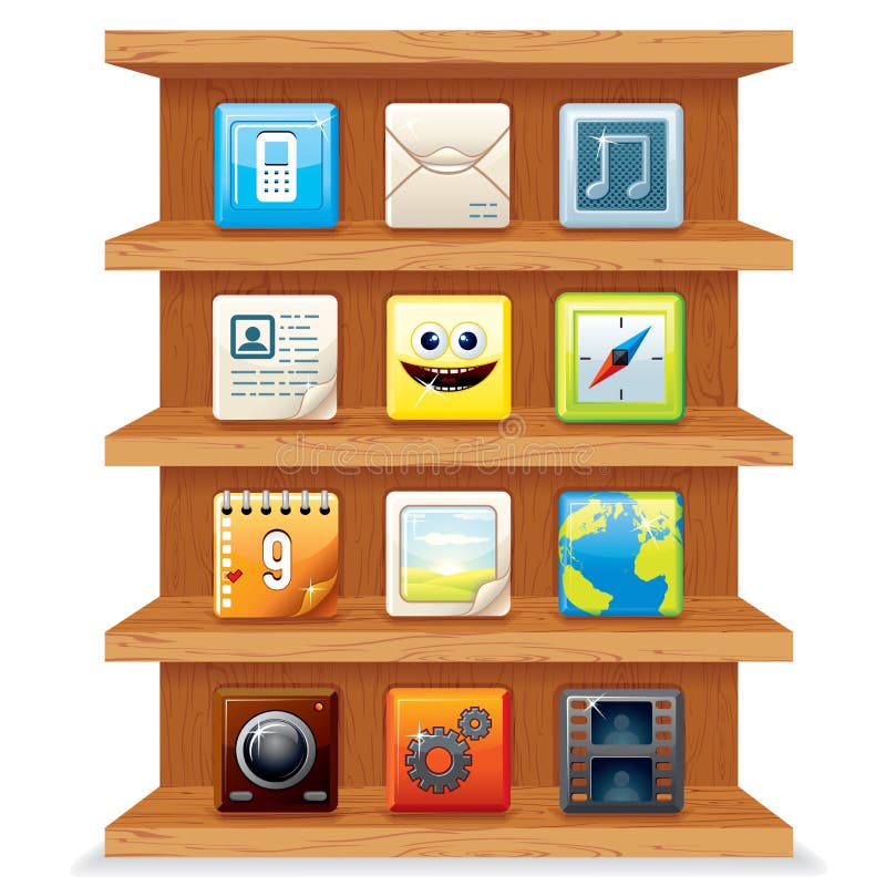 Wood Shelves With Computer Apps Icons. Vector Stock Image Image: 32434471 Wood Shelves With Computer Apps Icons. Vector Stock Image Image: 32434471