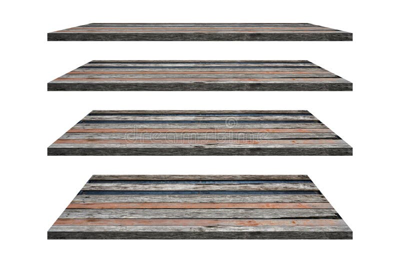Wood Shelves Table Top Collection Isolated on White Background with