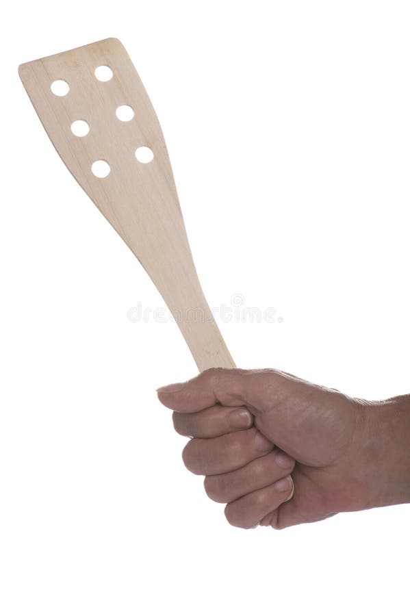 Wood Spatula in Hand on White Stock Photo Image of work, isolated
