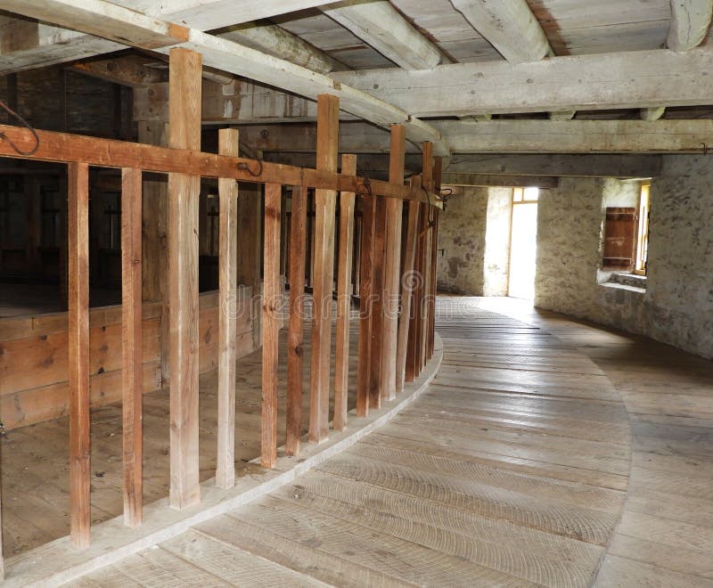 Interior Barn Lower Floor at Shaker Round Stone Barn Stock Photo