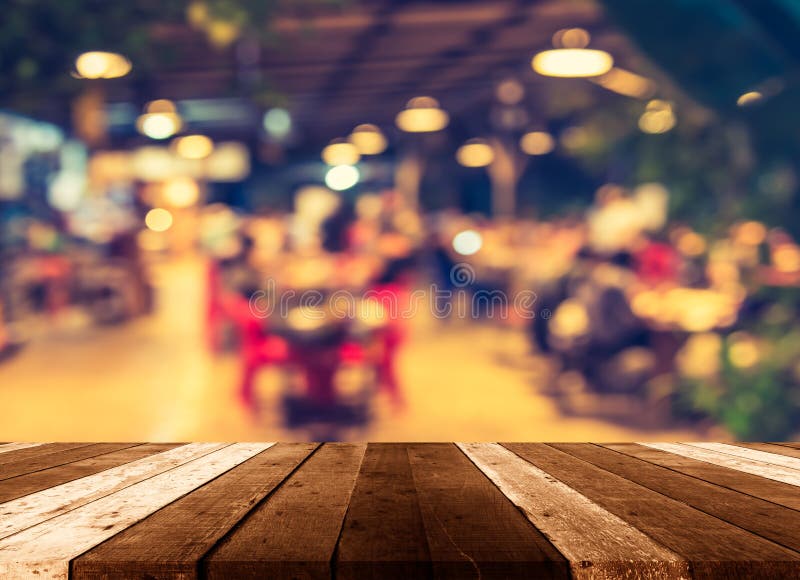 Wood Table And Restaurant Blur Background. Stock Image Image of brown, dishes 87118977