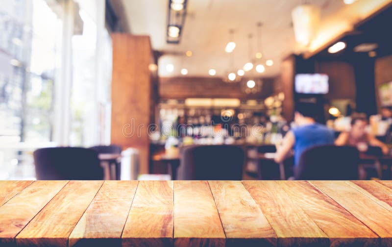 Wood Table Top with Blur Coffee Shop,cafe Background. Stock Image - Image  of lamp, modern: 99771041