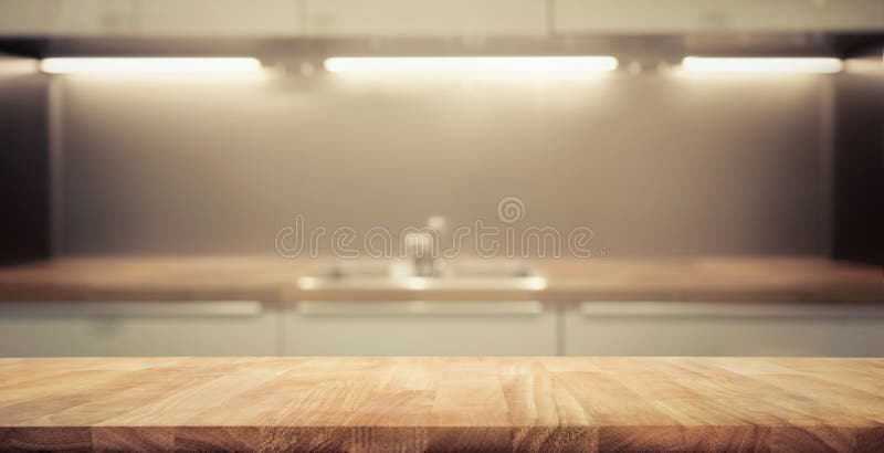 Wood Table Top on Blur Kitchen Room Background Stock Photo - Image of ...