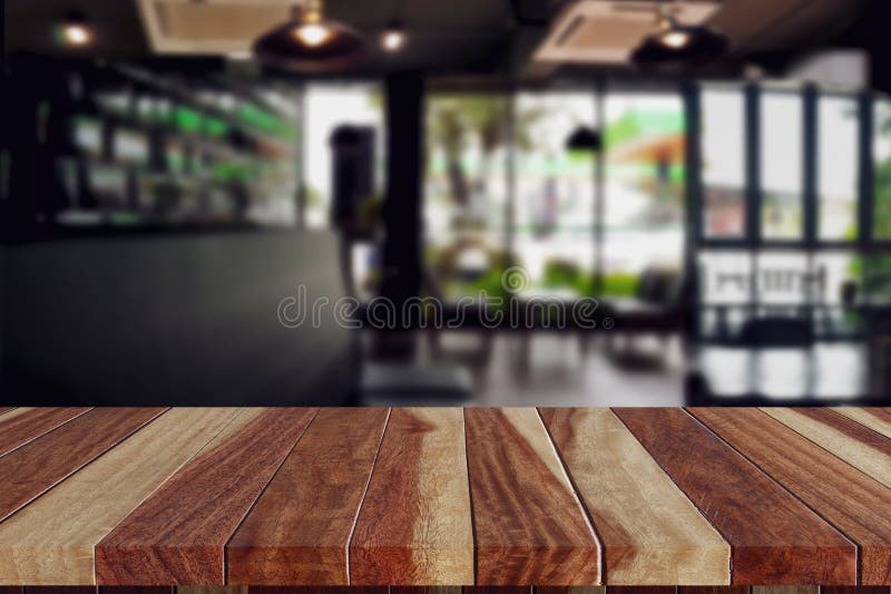 Wood Table Top in Coffee Shop Blank for Design Stock Image Image of