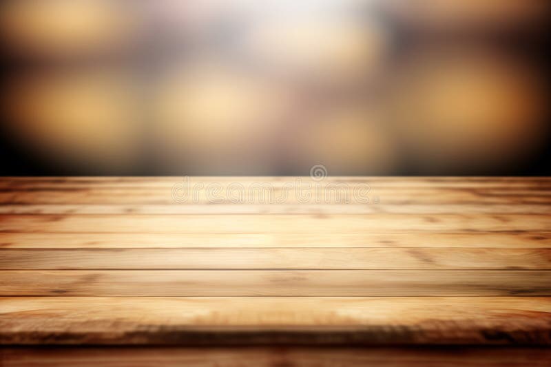 Wood Table Top on Light Blur Background Empty Brown Wood Table Stock