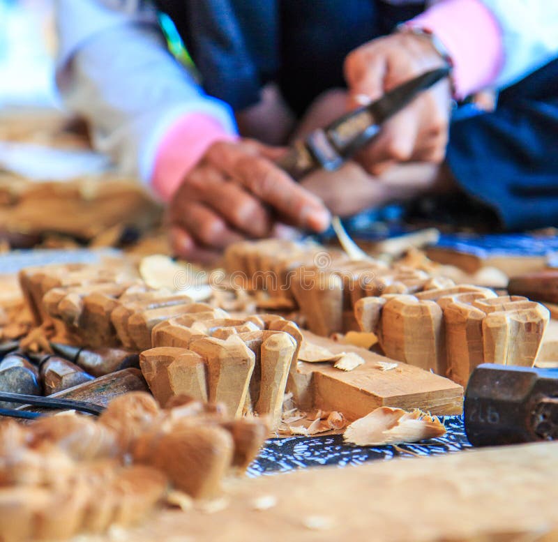 Woodcraftsman is Carving Wood Stock Image Image of making, culture
