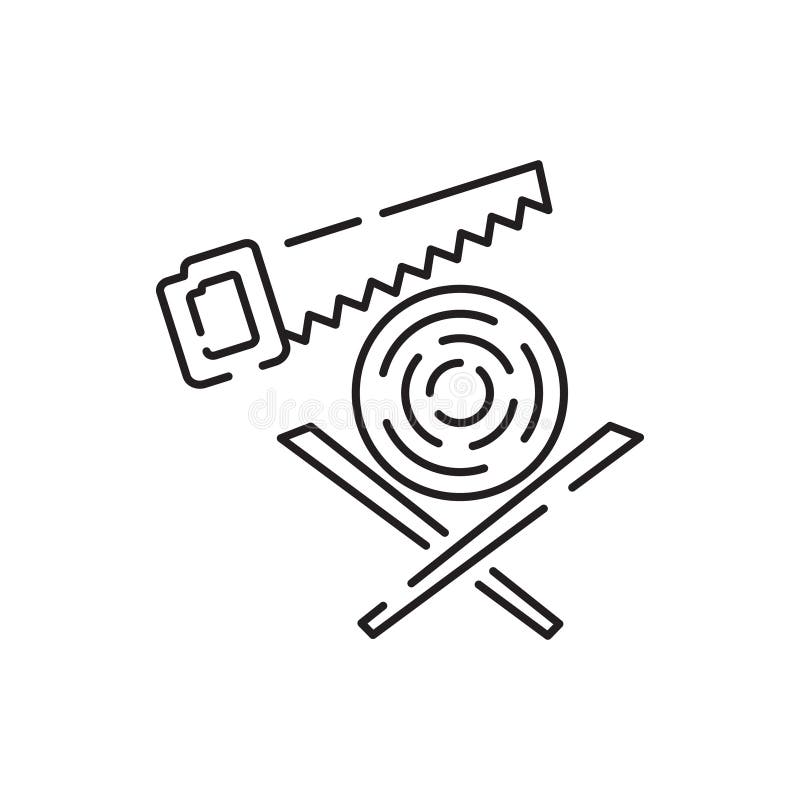 Woodcutter line icon. Crossed chainsaws isolated on white background. Tool woodcutter symbol. Tree Service. Single line royalty free illustration