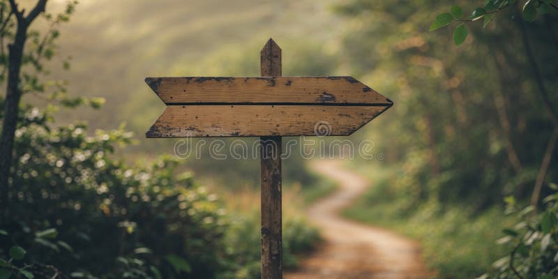 A wooden arrow direction sign pointing towards a pathway. Ai pathway stock images, royalty-free photos and pictures