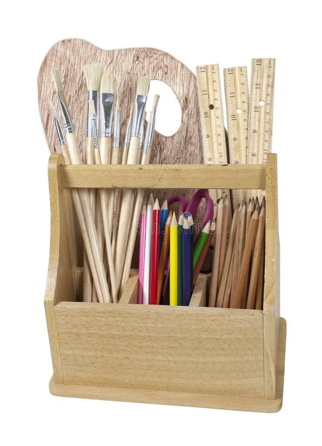 Wooden Art Box with Brushes and Pencils Stock Image Image of brushes, color 19861535