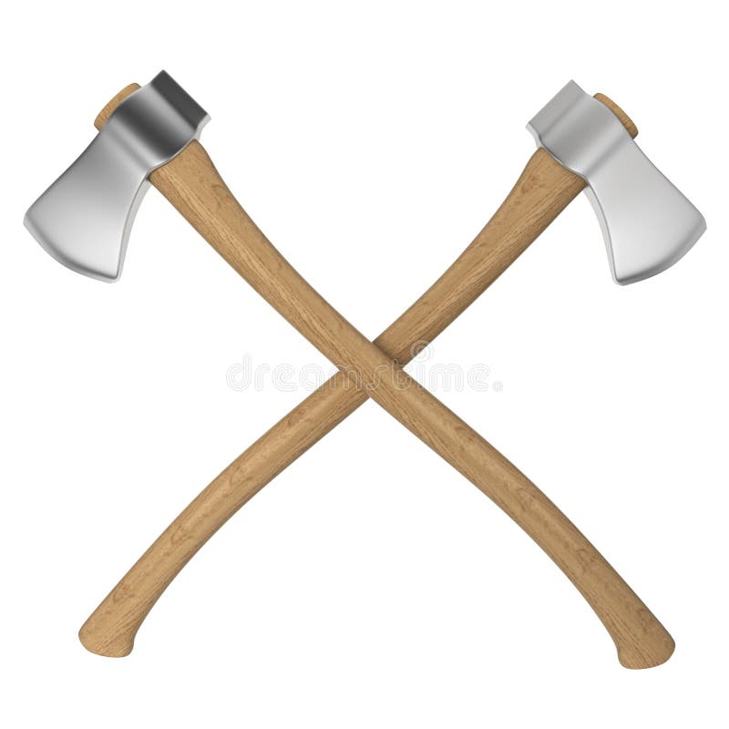 Wooden axes. 3d illustration isolated on white background