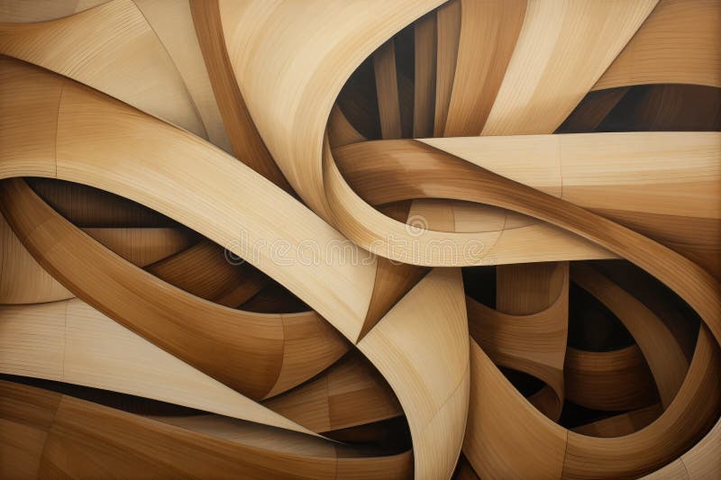 Wooden background with curved lines in the form of spirals. A dynamic mixture of straight and curved lines crisscrossing across stock illustration