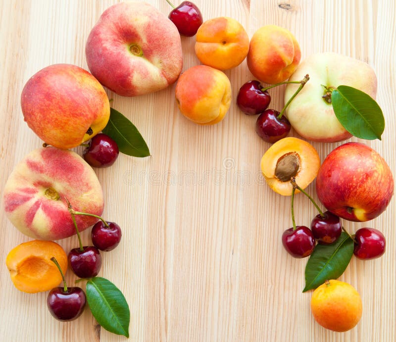 Wooden Background with Fresh Fruits Stock Image Image of apricots