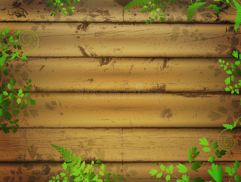 Wooden Background with Leaves Stock Vector Illustration of closeup