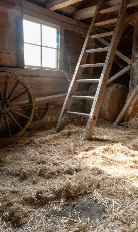 Wooden barn, vintage style: old beam, rustic interior, farm atmosphere, straw bale, antique tool, countryside setting, historic structure, traditional decor, retro detail, aged wood,. Stable rustic style stock images, royalty-free photos and pictures
