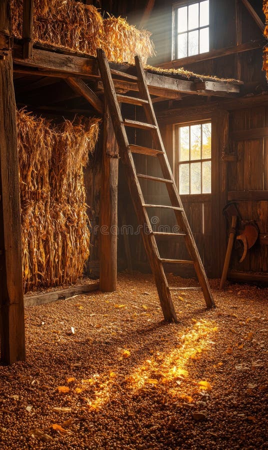 Wooden barn, vintage style: old beam, rustic interior, farm atmosphere, straw bale, antique tool, countryside setting, historic structure, traditional decor, retro detail, aged wood,. Stable rustic style stock images, royalty-free photos and pictures