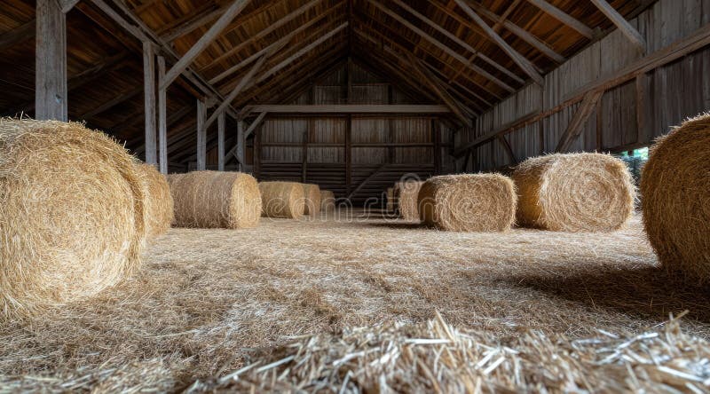 Wooden barn, vintage style: old beam, rustic interior, farm atmosphere, straw bale, antique tool, countryside setting, historic structure, traditional decor, retro detail, aged wood,. Stable rustic style stock images, royalty-free photos and pictures