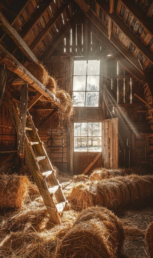 Wooden barn, vintage style: old beam, rustic interior, farm atmosphere, straw bale, antique tool, countryside setting, historic structure, traditional decor, retro detail, aged wood,. Stable rustic style stock images, royalty-free photos and pictures