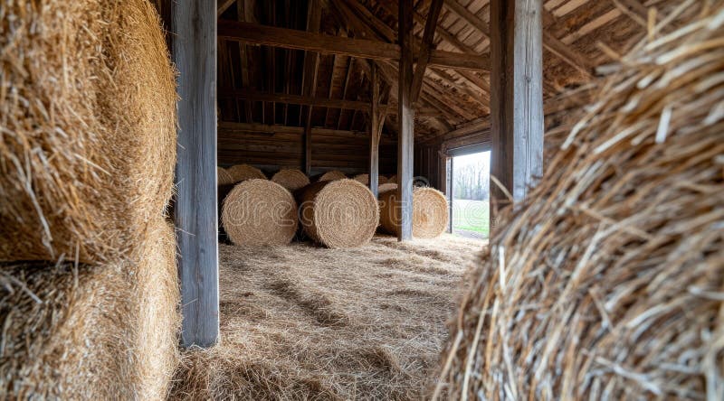 Wooden barn, vintage style: old beam, rustic interior, farm atmosphere, straw bale, antique tool, countryside setting, historic structure, traditional decor, retro detail, aged wood,. Stable rustic style stock images, royalty-free photos and pictures