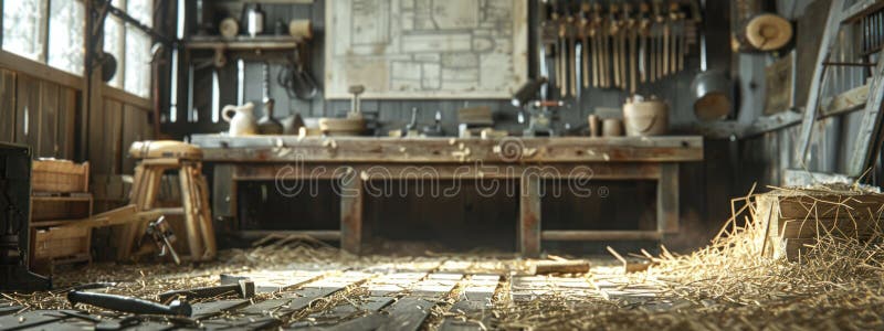Wooden barn, vintage style: old beam, rustic interior, farm atmosphere, straw bale, antique tool, countryside setting, historic structure, traditional decor, retro detail, aged wood,. Stable rustic style stock images, royalty-free photos and pictures