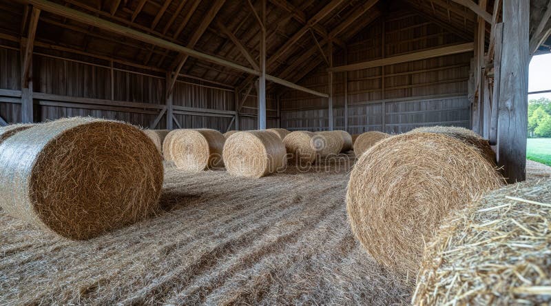 Wooden barn, vintage style: old beam, rustic interior, farm atmosphere, straw bale, antique tool, countryside setting, historic structure, traditional decor, retro detail, aged wood,. Stable rustic style stock images, royalty-free photos and pictures