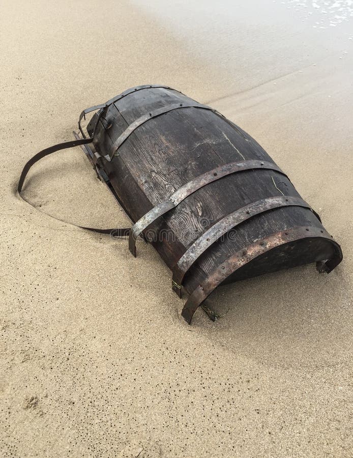 Wooden barrel on beach stock image. Image of object, brown 82223615