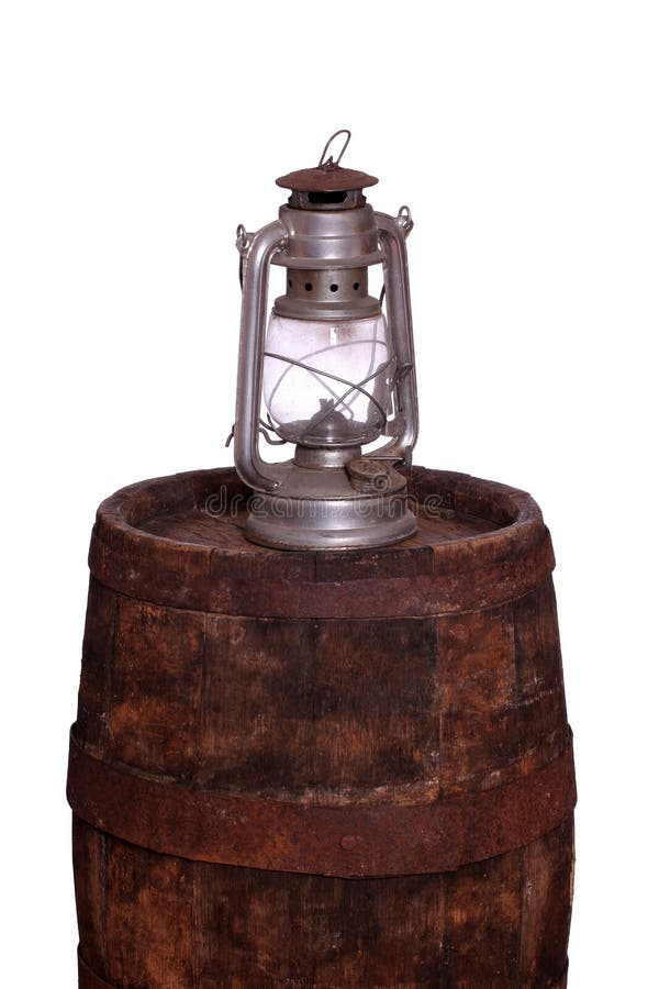 Wooden barrel with oil lamp