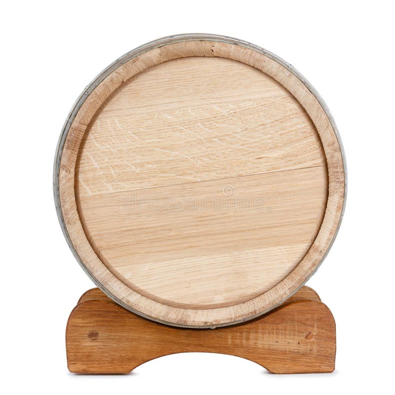 Old Wooden Barrel on Rack Front View Isolated Stock Photo Image of