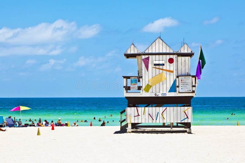 Wooden bay watch hut at the beach in South Miami