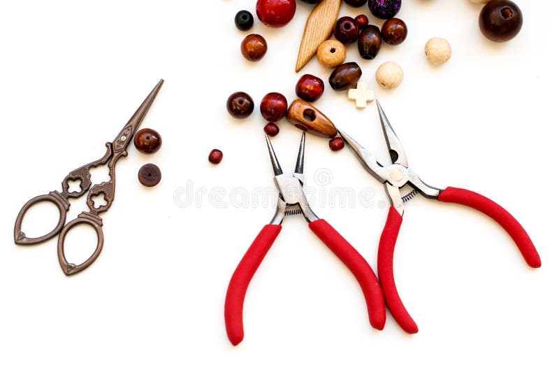 wooden beads and tools for creating fashion jewelry in the manufacturing process