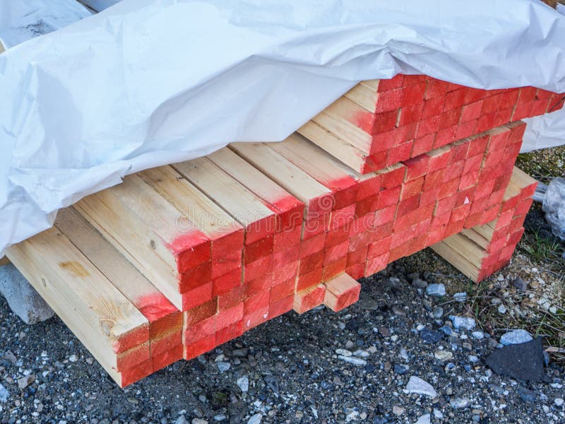 Wooden Beams Used As Lumber on a Construction Site Stock Image Image