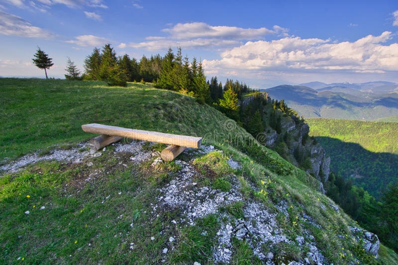 Wooden bench at Maly Salatin mountain at Low Tatras