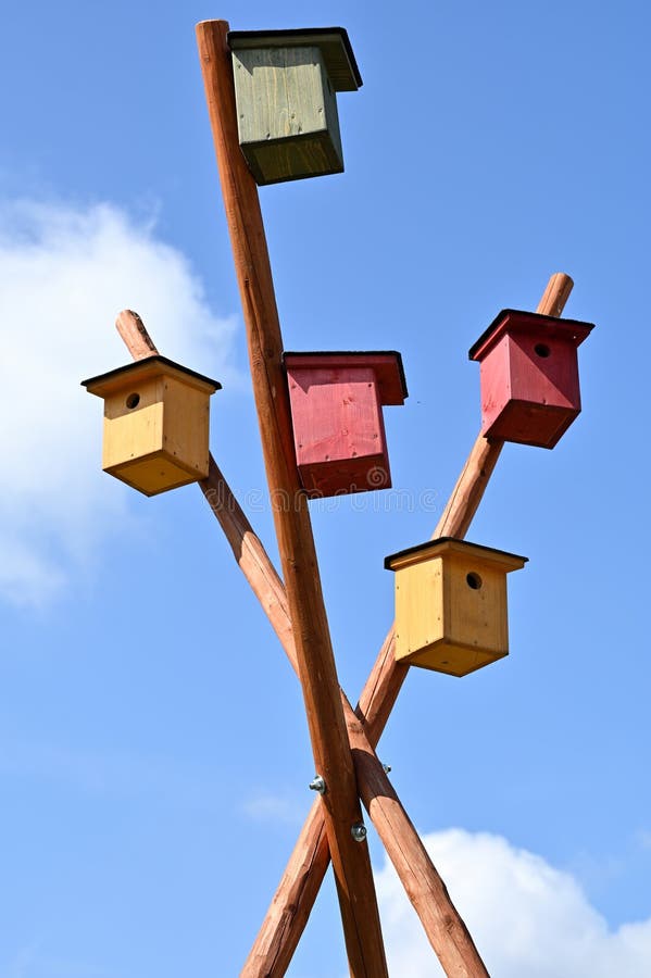 Wooden Birdhouses of Various Colors Stock Photo Image of birdhouses