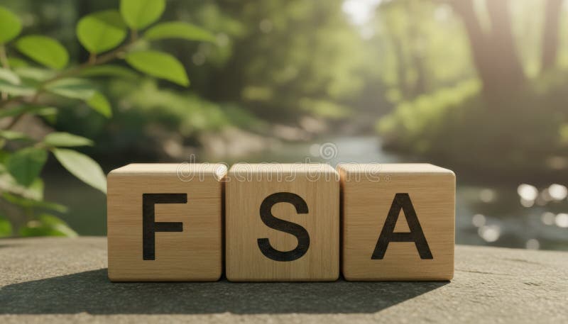 Wooden block letter concept representing FSA financial theme in nature setting royalty free stock image