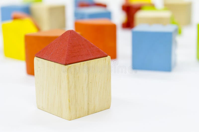 Wooden Block on White Background, Building Home Concept Stock Image