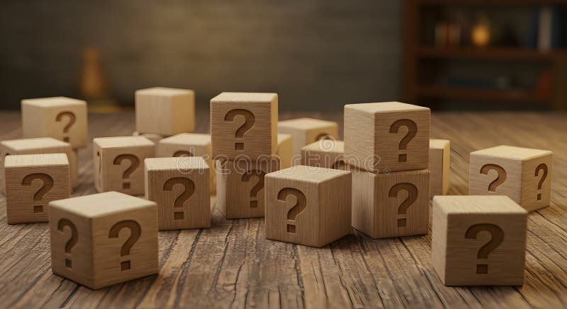 Wooden blocks with question marks concept of uncertainty and mystery in business and education vector illustration
