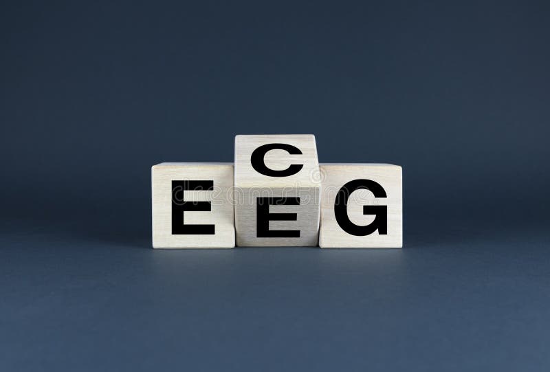EEG and ECG: Tools for Neuroscience and Cardiology Research. Wooden blocks spelling out EEG and ECG, representing the essential tools used in neuroscience and cardiology research to study brain and heart functions