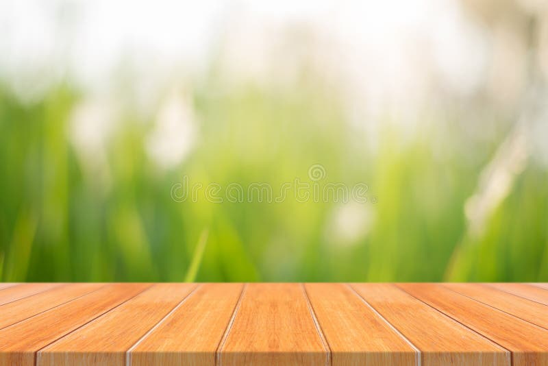 Wooden board empty table in front of blurred background. Perspective brown wood over blur trees in forest - can be used mock up f. Or display or montage your stock photography Wooden board empty table in front of blurred background. Perspective brown wood over blur trees in forest - can be used mock up f. Or display or montage your stock photography