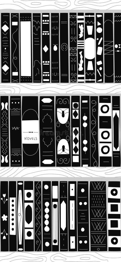 Wooden bookcase full of different books stock illustration